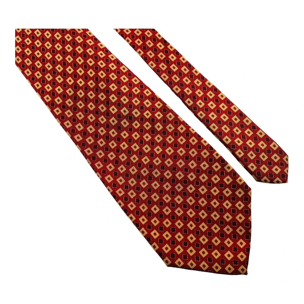 Coach Red‎ w/ Gold Square Silk Tie Mens Size 3.75